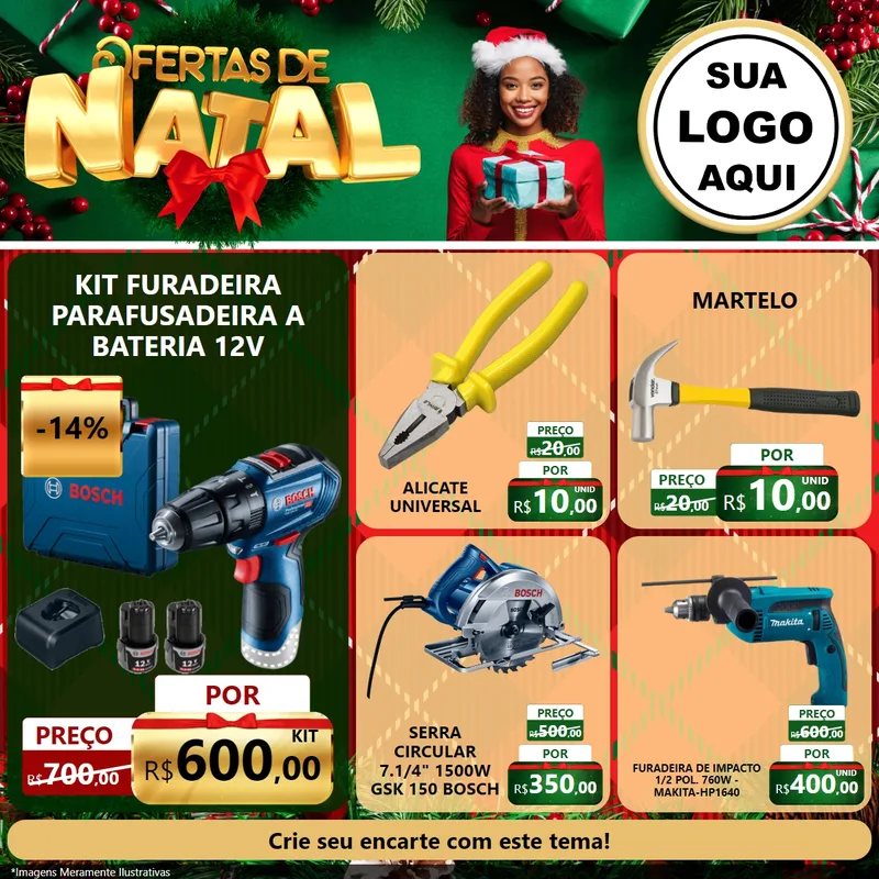 Modelo de Rede Social para Feed Facebook com o tema Ofertas de Natal para Maquinas e Ferramentas