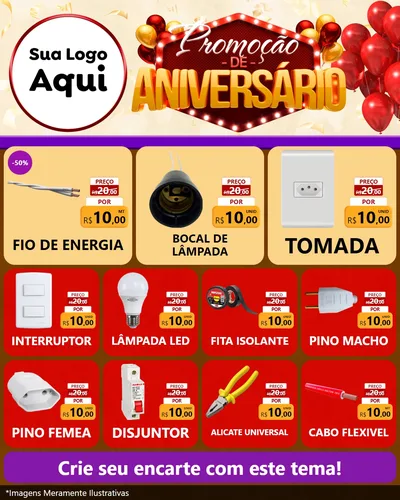 Modelo de Rede Social para Feed Instagram com o tema Promoção de Aniversário para Materiais Elétricos