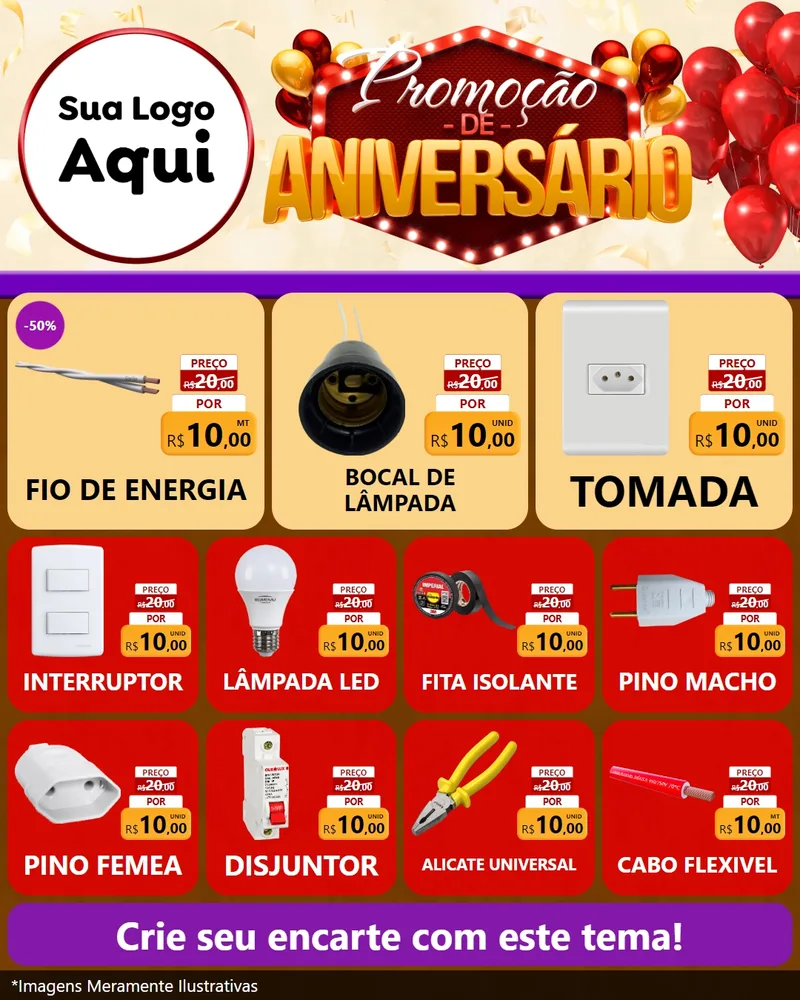 Modelo de Rede Social para Feed Instagram com o tema Promoção de Aniversário para Materiais Elétricos
