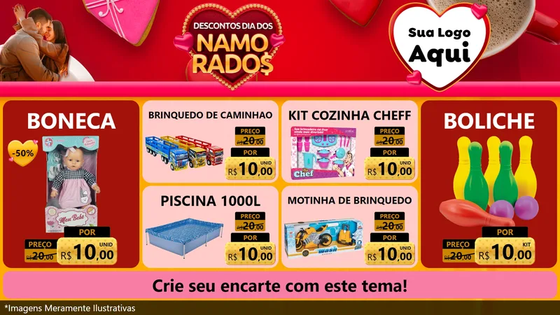 Modelo de TV para TV Horizontal com o tema Descontos Dia dos Namorados para Brinquedos