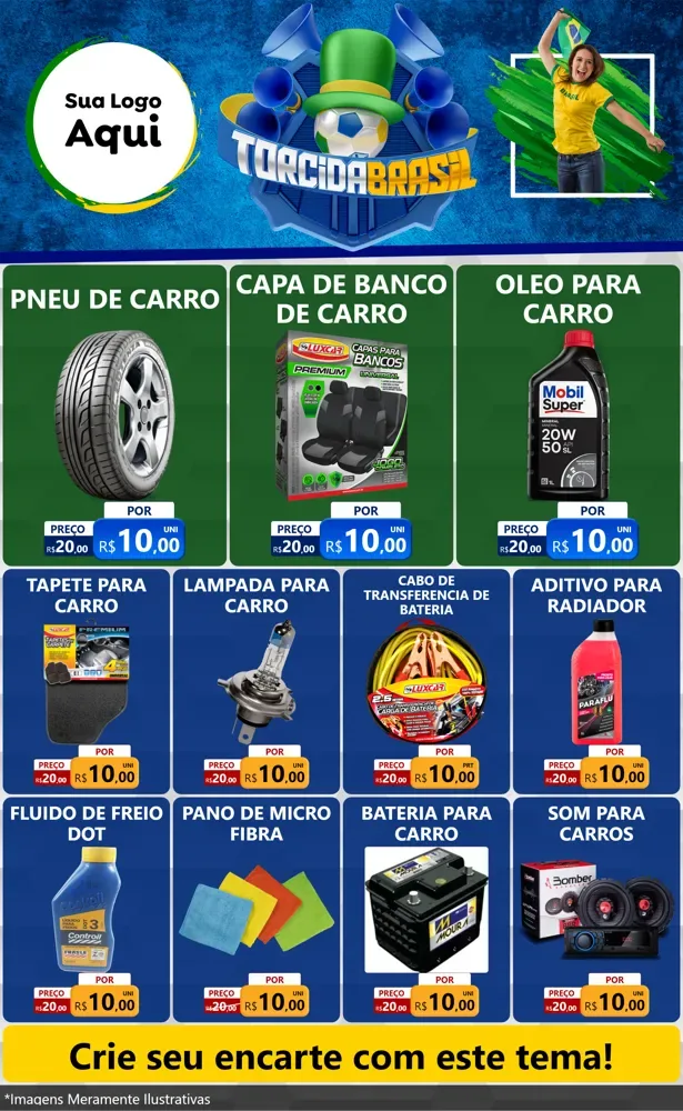 Modelo de Encarte para Encarte Grande com o tema Torcida Brasil - Copa para Auto peças