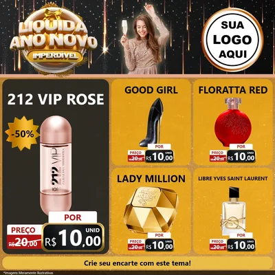 Modelo de Rede Social para Feed Facebook com o tema Liquida Ano Novo Imperdível para Perfumes