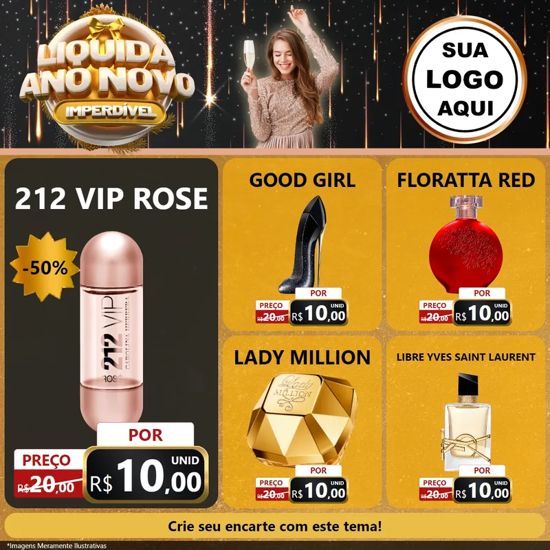 Modelo de Rede Social para Feed Facebook com o tema Liquida Ano Novo Imperdível para Perfumes