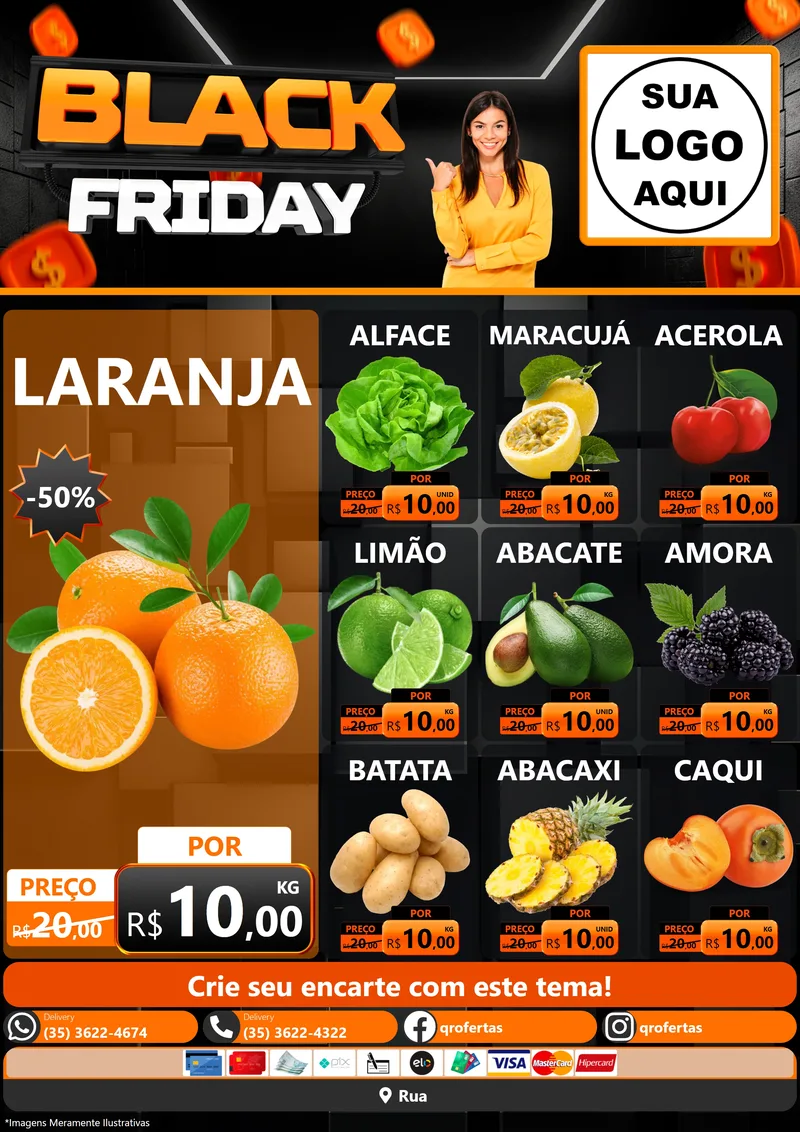Modelo de Encarte para Encarte A4 Vertical com o tema Black Friday para Hortifrúti