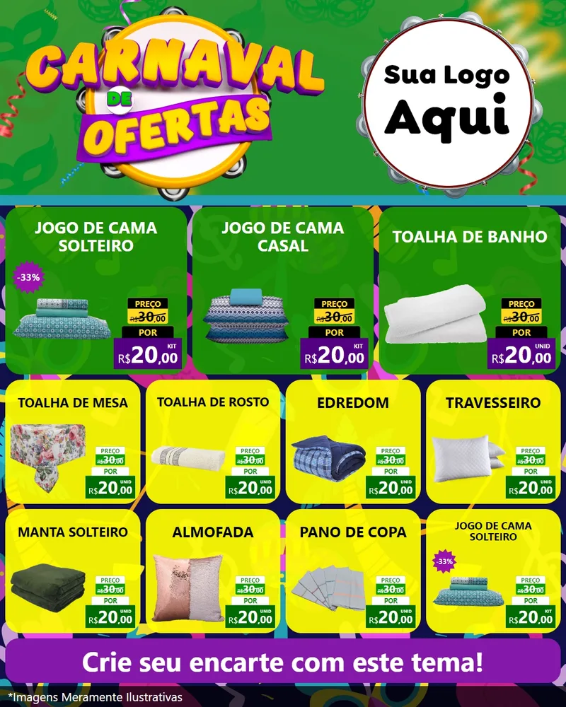Modelo de Rede Social para Feed Instagram com o tema Carnaval de Ofertas para Cama, Mesa e Banho