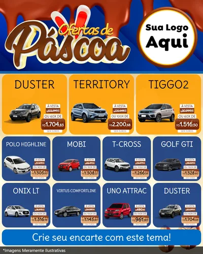 Modelo de Rede Social para Feed Instagram com o tema Ofertas de Páscoa para Concessionaria de Carros