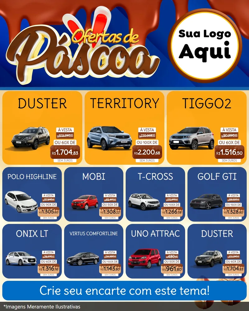 Modelo de Rede Social para Feed Instagram com o tema Ofertas de Páscoa para Concessionaria de Carros