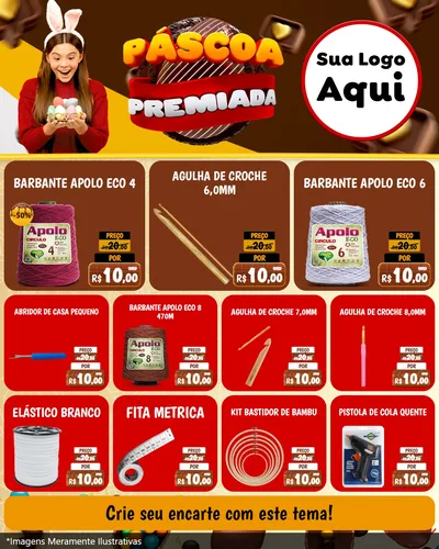 Modelo de Rede Social para Feed Instagram com o tema Páscoa Premiada para Armarinho e Aviamentos