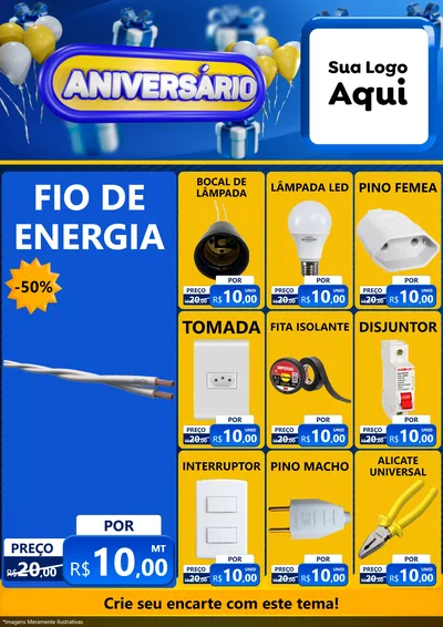 Modelo de Encarte para Encarte A4 Vertical com o tema Aniversário para Materiais Elétricos