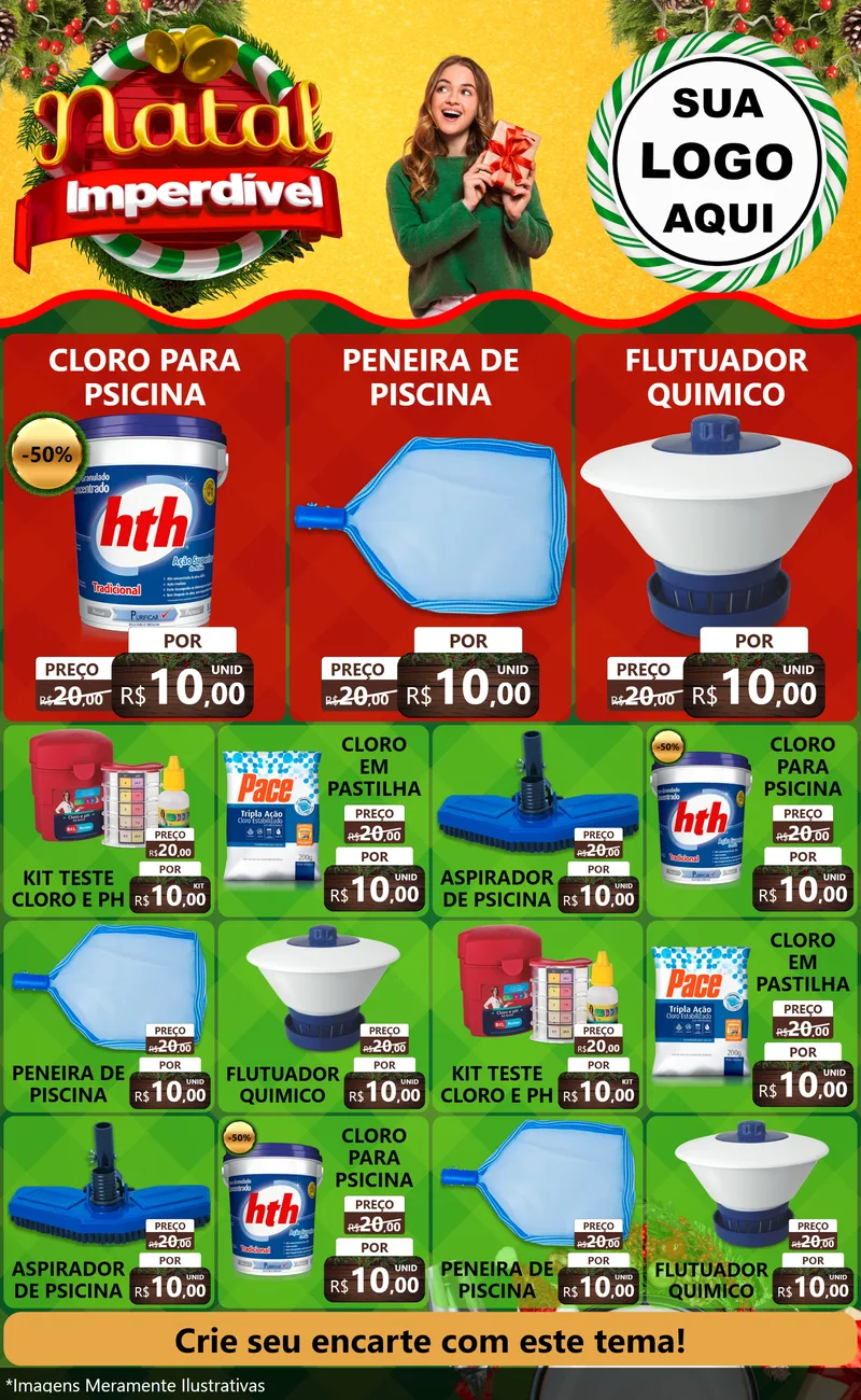 Modelo de Encarte para Encarte Grande com o tema Natal Imperdível para Produtos para Piscina