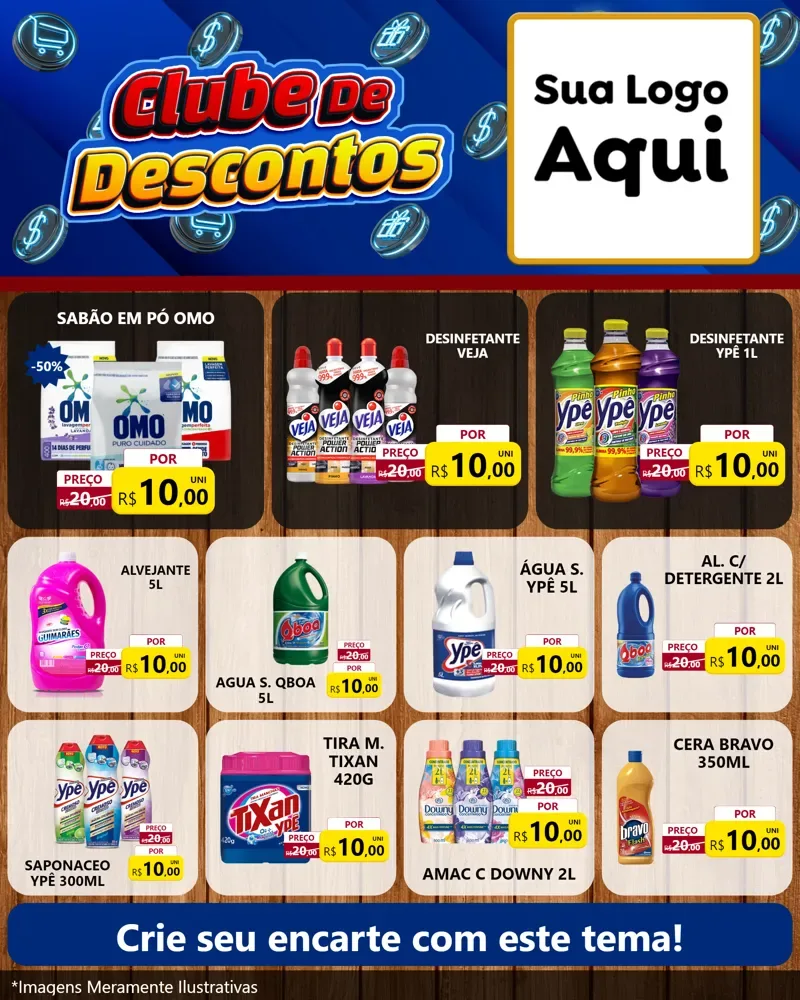 Modelo de Rede Social para Feed Instagram com o tema Clube de Descontos para Produtos de Limpeza