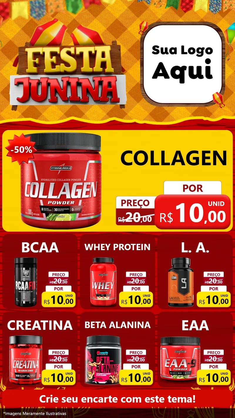 Modelo de Rede Social para Stories com o tema Festa Junina para Suplementos alimentares