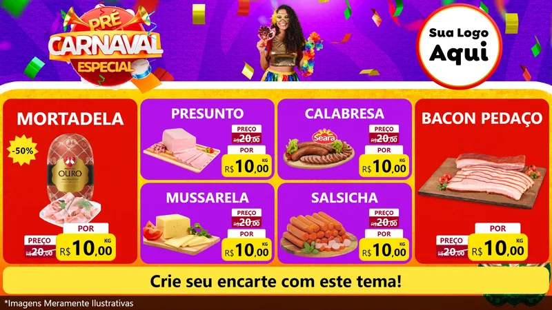 Modelo de TV para TV Horizontal com o tema Pré-Carnaval Especial para Frios e Laticínios