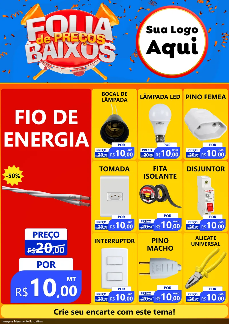 Modelo de Encarte para Encarte A4 Vertical com o tema Folia de Preços Baixos para Materiais Elétricos