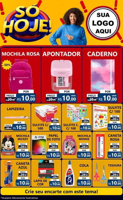 Modelo de Encarte para Encarte Grande com o tema Só Hoje! para Papelaria