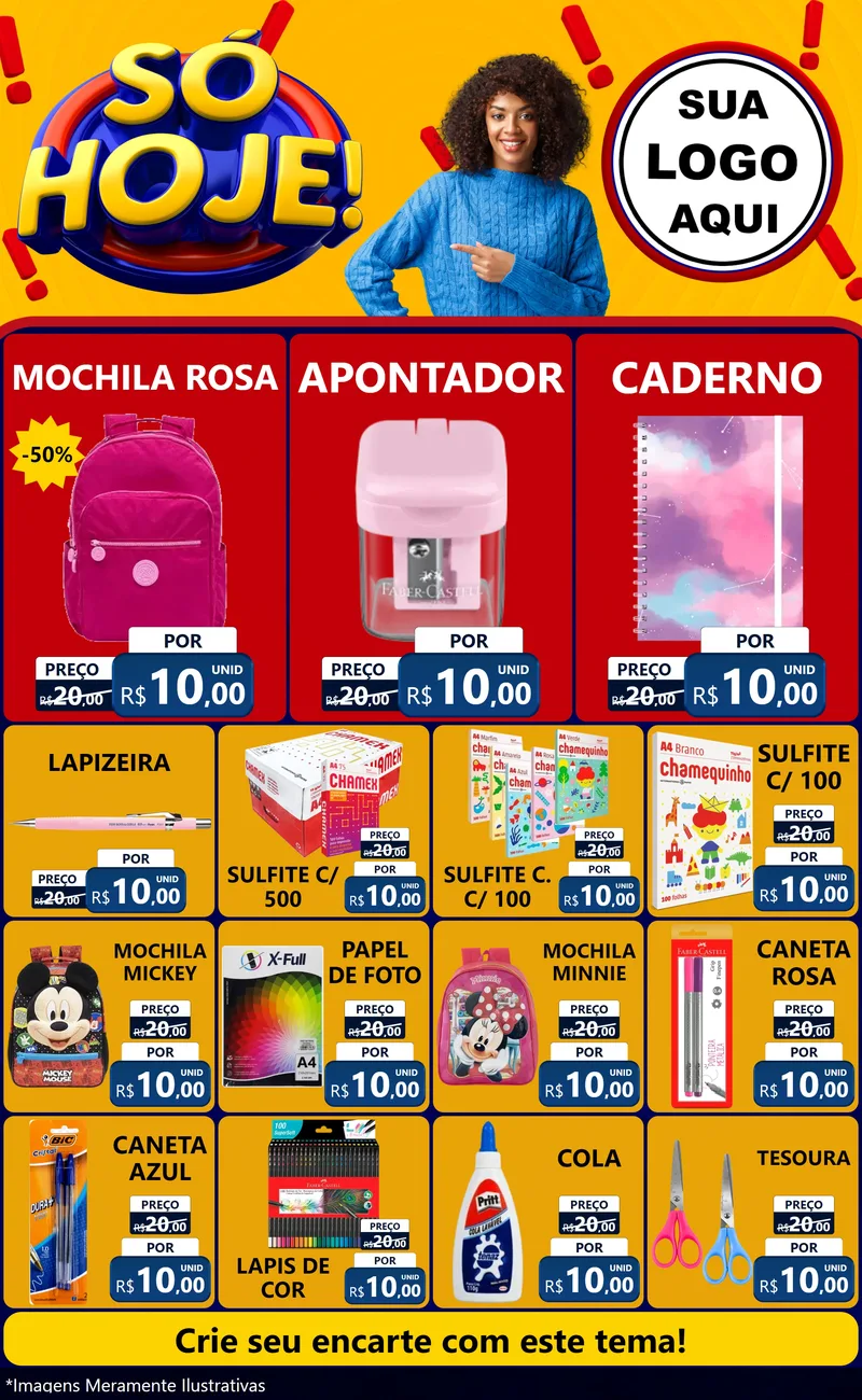 Modelo de Encarte para Encarte Grande com o tema Só Hoje! para Papelaria