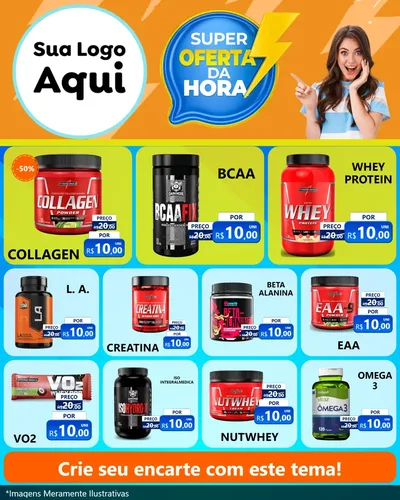 Modelo de Rede Social para Feed Instagram com o tema Super Oferta da Hora para Suplementos alimentares