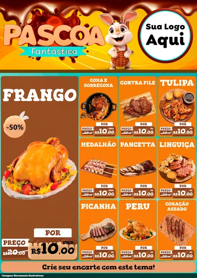 Modelo de Encarte para Encarte A4 Vertical com o tema Páscoa Fantástica para Assados