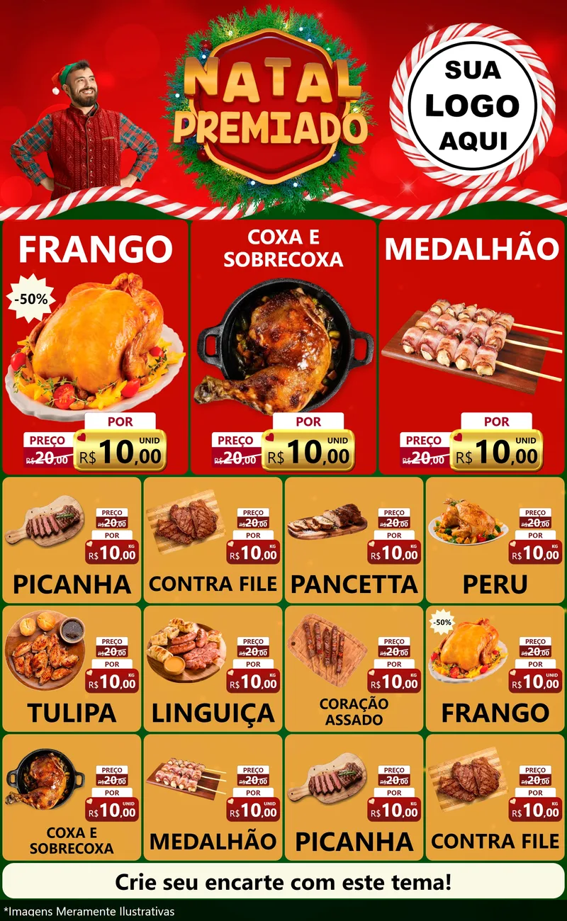 Modelo de Encarte para Encarte Grande com o tema Natal Premiado para Assados