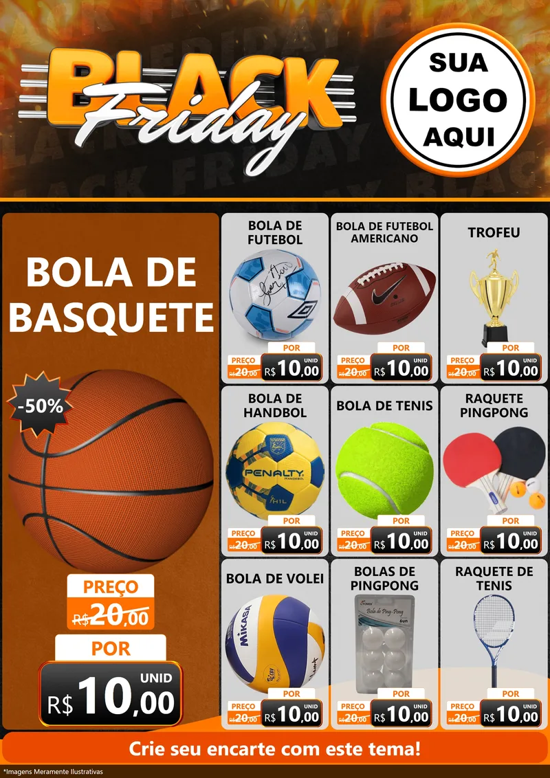 Modelo de Encarte para Encarte A4 Vertical com o tema Black Friday para Artigos Esportivos