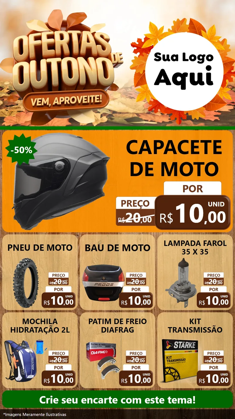Modelo de Rede Social para Stories com o tema Ofertas de Outono - Vem, Aproveite! para Moto peças