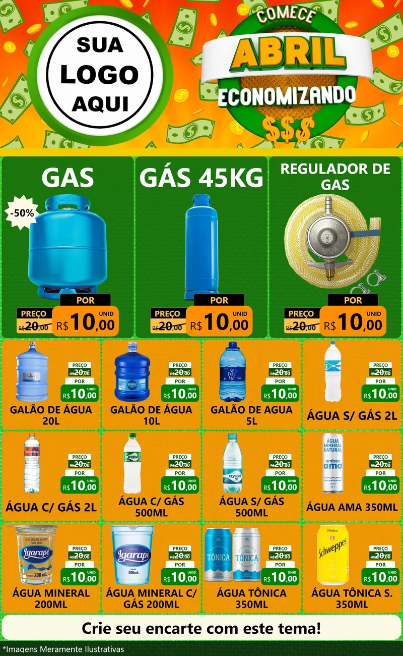 Modelo de Encarte para Encarte Grande com o tema Comece Abril Economizando para Água e gás