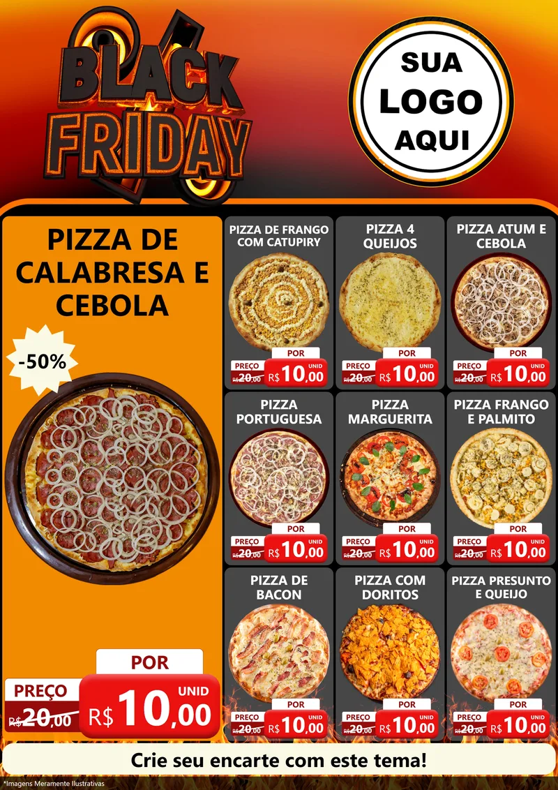 Modelo de Encarte para Encarte A4 Vertical com o tema Black Friday para Pizzaria