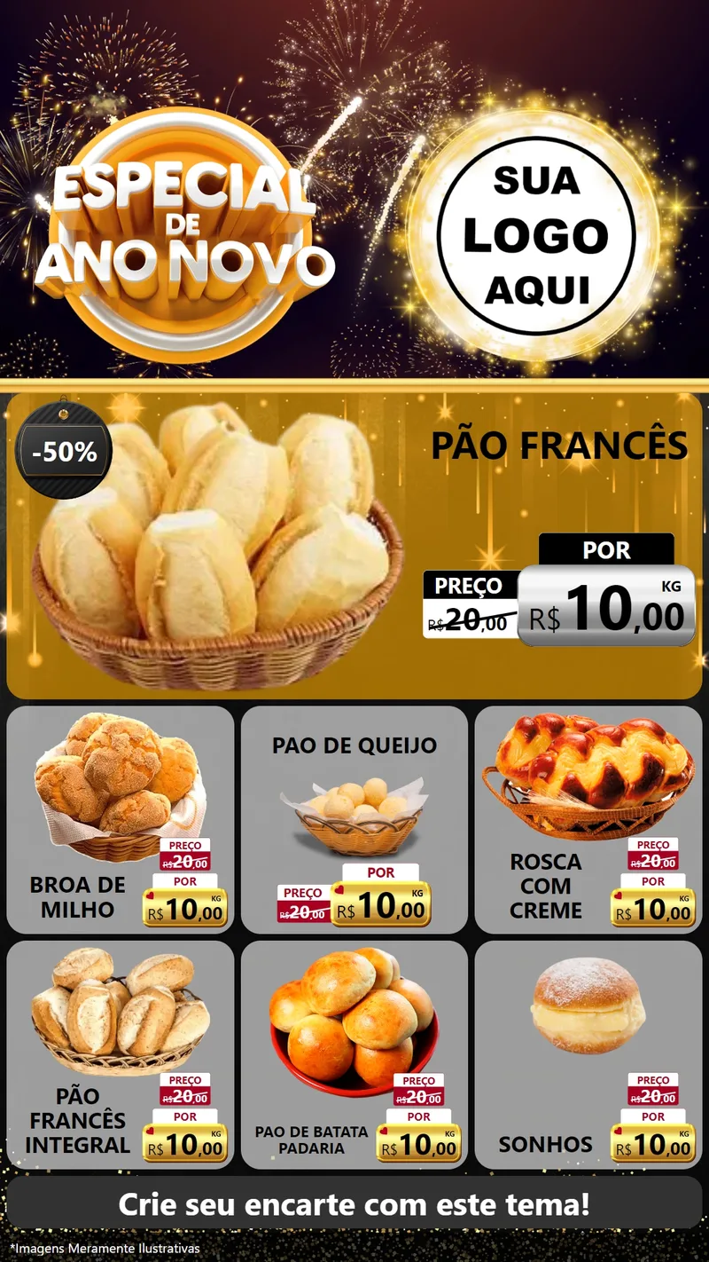 Modelo de Rede Social para Stories com o tema Especial de Ano Novo para Padaria
