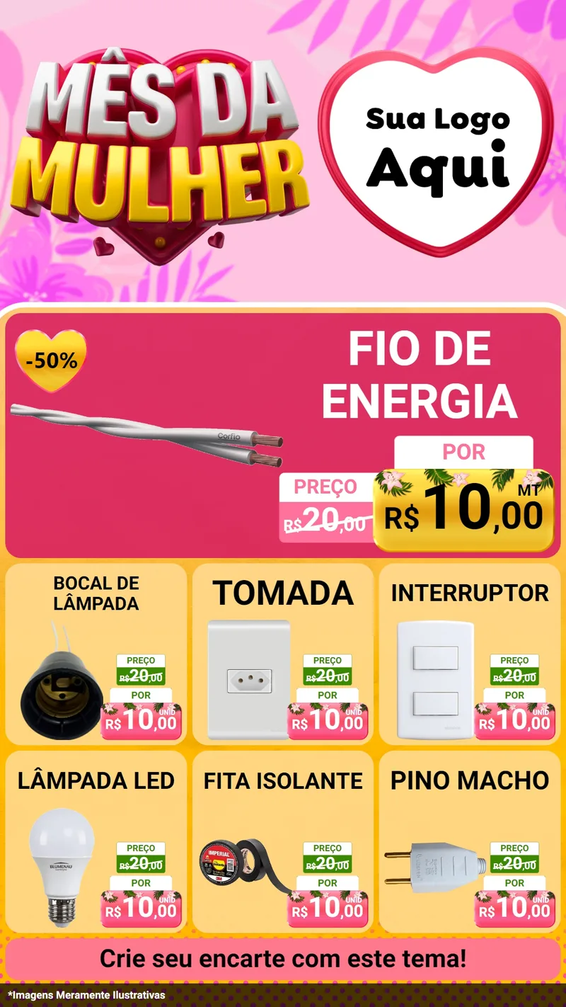 Modelo de Rede Social para Stories com o tema Mês da Mulher para Materiais Elétricos