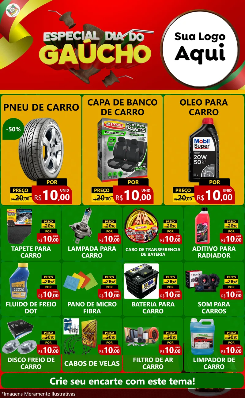 Modelo de Encarte para Encarte Grande com o tema Especial Dia do Gaúcho para Auto peças