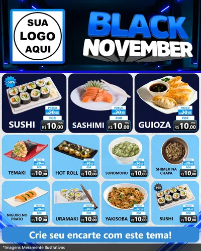 Modelo de Rede Social para Feed Instagram com o tema Black November para Comida japonesa
