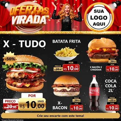 Modelo de Rede Social para Feed Facebook com o tema Ofertas da Virada para Hamburgueria