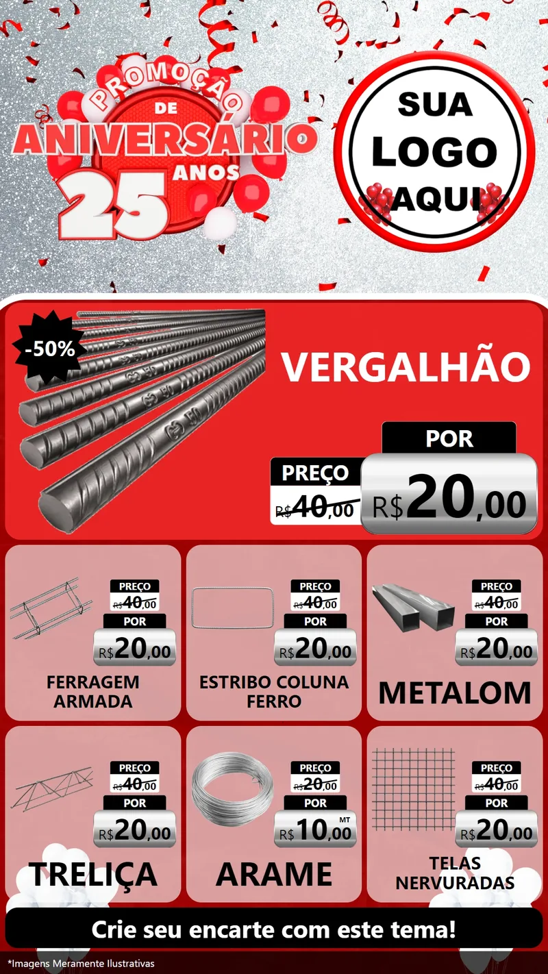 Modelo de Rede Social para Stories com o tema Promoção de Aniversário - 25Anos para Ferragens