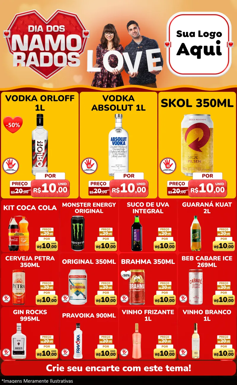 Modelo de Encarte para Encarte Grande com o tema Dia dos Namorados para Distribuidora de bebidas