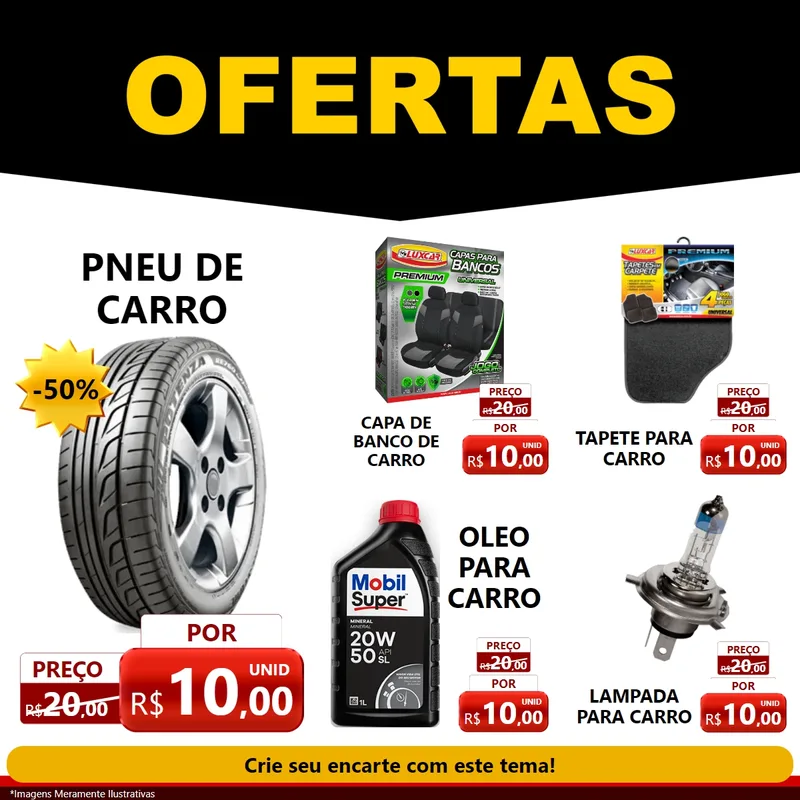 Modelo de Rede Social para Feed Facebook com o tema Ofertas Preto e Vermelho Cartaz para Auto peças