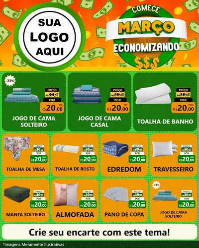 Modelo de Rede Social para Feed Instagram com o tema Comece Março Economizando para Cama, Mesa e Banho