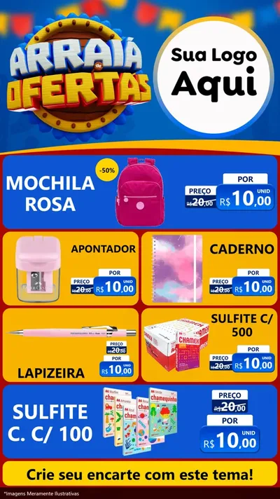 Modelo de TV para TV Vertical com o tema Arraiá de Ofertas - Junina para Papelaria