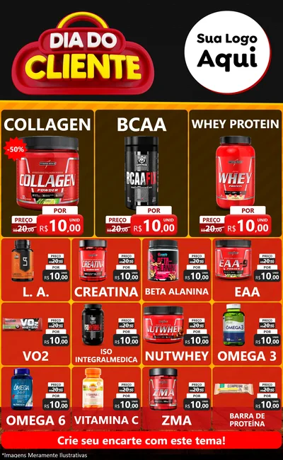 Modelo de Encarte para Encarte Grande com o tema Dia do Cliente para Suplementos alimentares