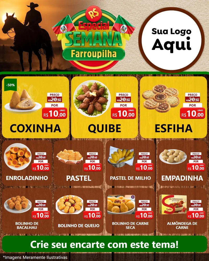 Modelo de Rede Social para Feed Instagram com o tema Especial Semana Farroupilha para Salgadaria