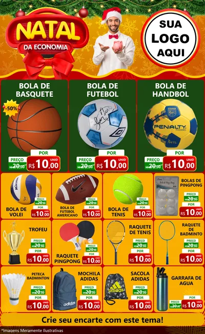 Modelo de Encarte para Encarte Grande com o tema Natal da Economia para Artigos Esportivos