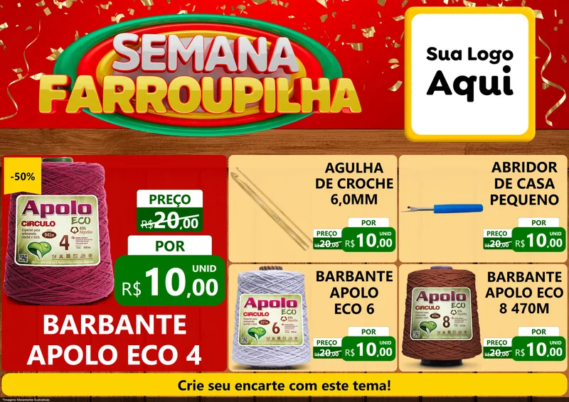 Modelo de Encarte para Encarte A4 Horizontal com o tema Semana Farroupilha para Armarinho e Aviamentos