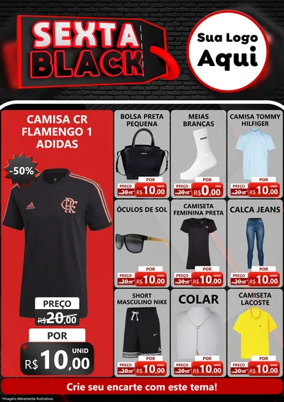 Modelo de Encarte para Encarte A4 Vertical com o tema Sexta Black para Roupas e acessórios
