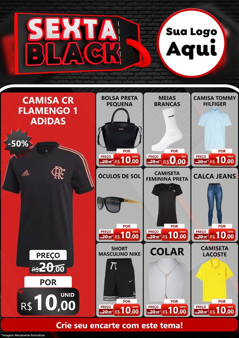Modelo de Encarte para Encarte A4 Vertical com o tema Sexta Black para Roupas e acessórios