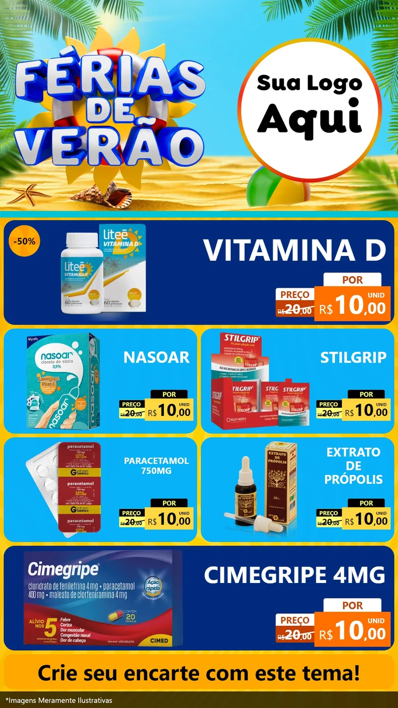 Modelo de TV para TV Vertical com o tema Férias de Verão para Farmácia