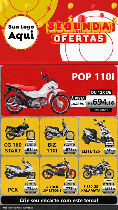 Modelo de Rede Social para Stories com o tema Segunda de Ofertas para Concessionaria de Motos