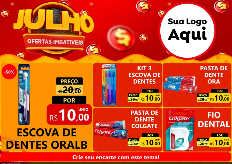 Modelo de Encarte para Encarte A4 Horizontal com o tema Julho Ofertas Imbatíveis para Higiene Pessoal