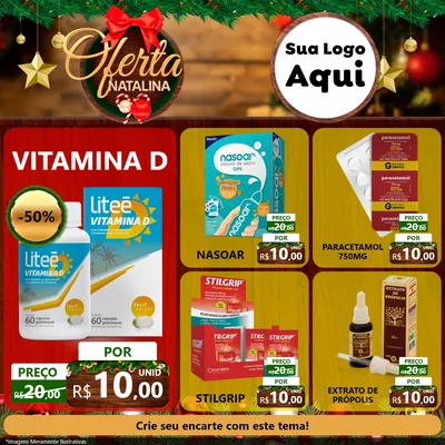 Modelo de Rede Social para Feed Facebook com o tema Ofertas Natalina para Farmácia