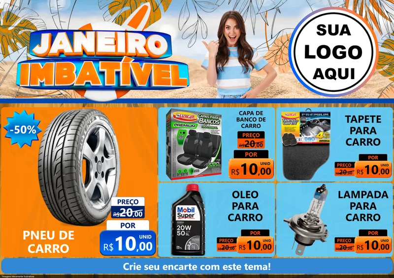 Modelo de Encarte para Encarte A4 Horizontal com o tema Janeiro Imbatível para Auto peças