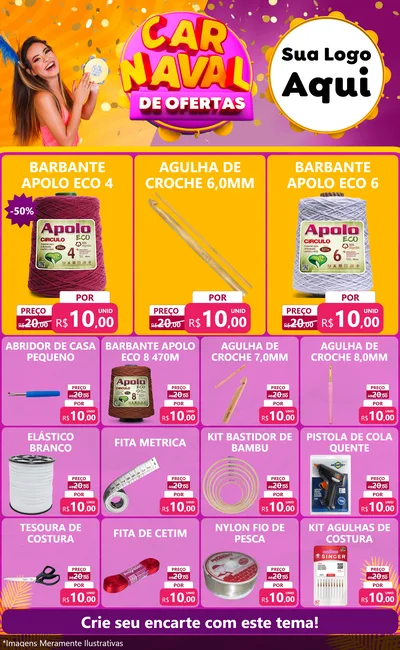 Modelo de Encarte para Encarte Grande com o tema Carnaval de Ofertas para Armarinho e Aviamentos