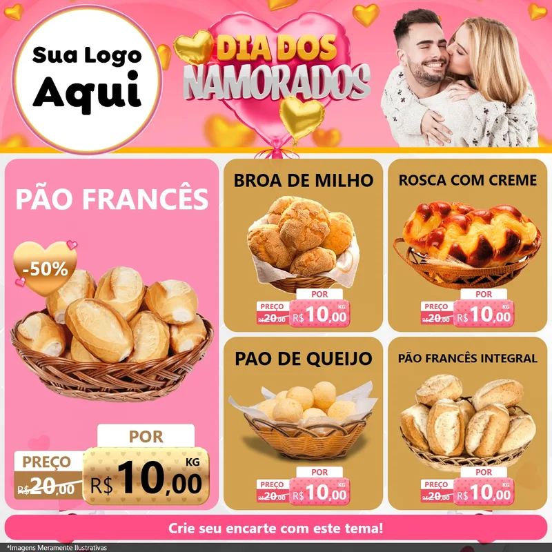 Modelo de Rede Social para Feed Facebook com o tema Dia dos Namorados para Padaria